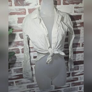 Banana Republic White Tie-Front Button Down Shirt